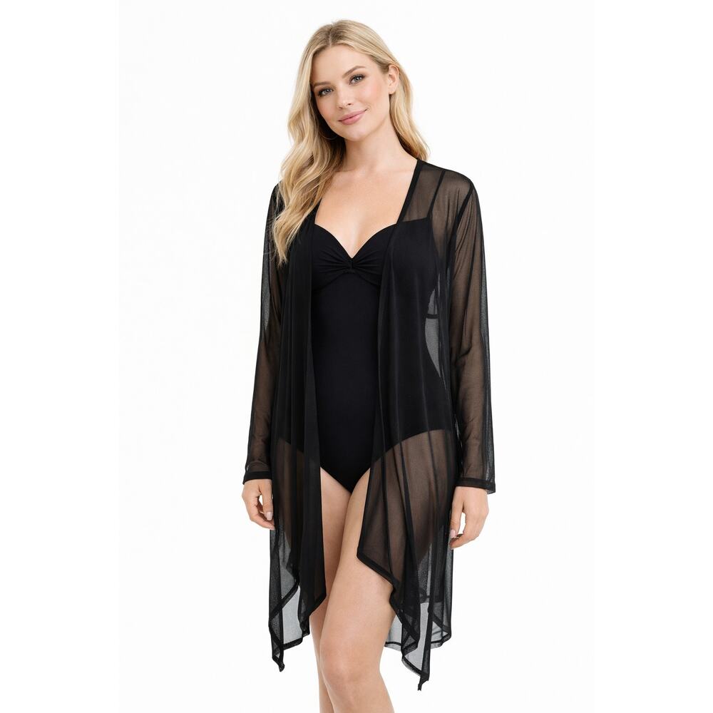 Simpli Shear Black Open Front Beach Swim Coverup Size 16 NWT $120  #03